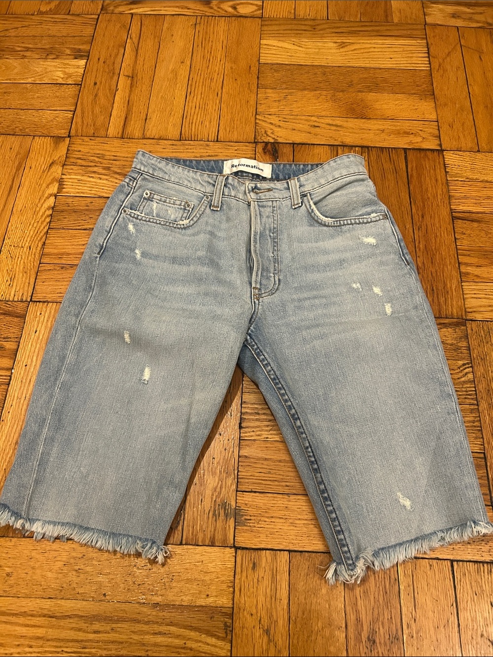 Reformation Distressed Bermuda Shorts